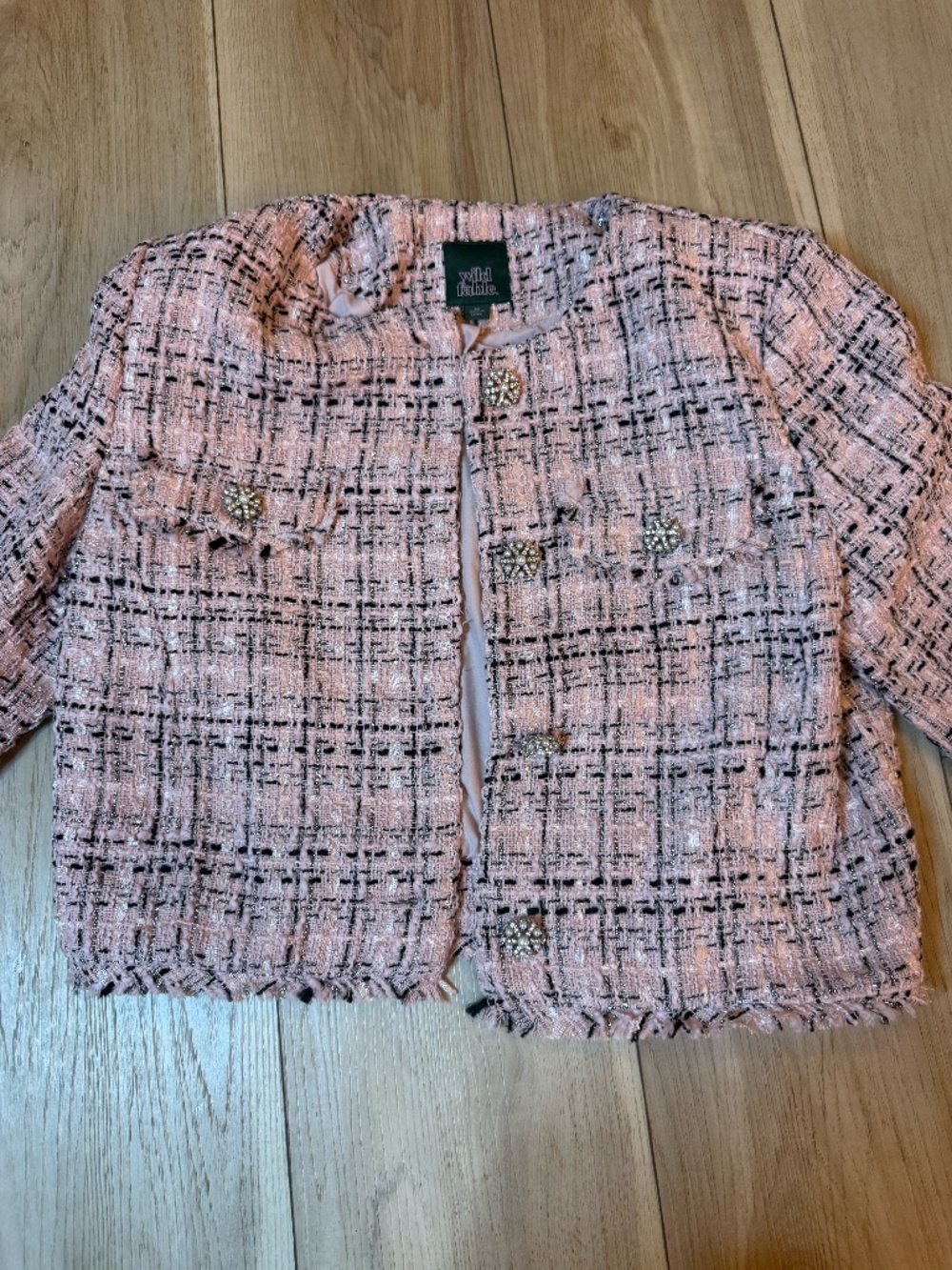 🌸 Wild Fable Pink Tweed Cropped Jacket | Rhinestone Buttons | XS